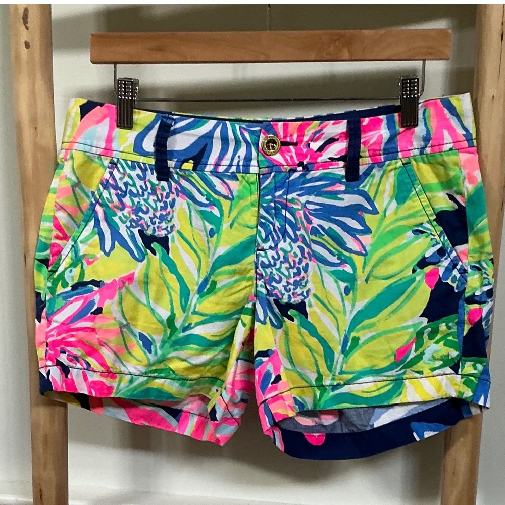 Lilly Pulitzer Callahan Shorts Womens 4 Multi Color Neon Tropical‎ Floral Cotton